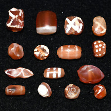 15 Large Ancient Etched Carnelian Beads with Rare Pattern in Very Good Condition picture