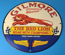 Vintage Porcelain Sign - Gilmore Gasoline Red Lion Champion Gas Pump Sign picture