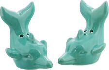 Ceramic Salt & Pepper Shakers Novelty Kitchen Décor - Green Dolphin picture