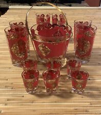 VINTAGE RARE STARLYTE RED/GOLD COLLINS GLASSES/BUCKET/SHOT GLASSES/CADDY. picture