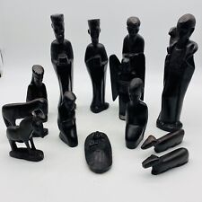 African Africa ebony hand carved wood complete NATIVITY Christmas Creche set 13 picture