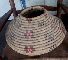 *AWESOME VINTAGE LARGE BOHO  TRIBAL HAND MADE  PICTORIAL  BASKET  NICE FINE * picture