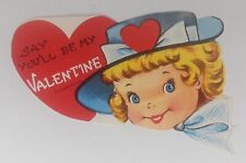 Valentine Card Blonde Girl Say You'll Be 1940s Romantic Greeting Unused picture