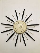 Mid-Century Vintage Lux Starburst Clock 1963 Robert Shaw Teak with Metal NO KEY picture