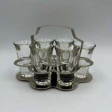 1950s Metal Shot Glass Carrier and 6 Heavy Bottom Shot Glasses picture
