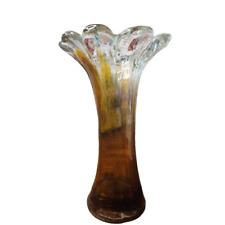 MCM End of Day Swung Stretch Clear Amber Bubble Scallop Glass Flower Vase picture