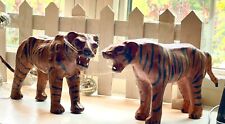Pair Large Vintage Leather Wrapped Tiger State Hand Painted Statue Sculpture picture