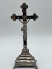 Vintage Metal and Wood Cross Silver Crucifix Jesus God Pewter Painted Catholic picture