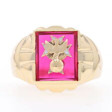 Yellow Gold Knights of Columbus Men's Fourth Degree Ring 10k Lab-Created Ruby KC picture