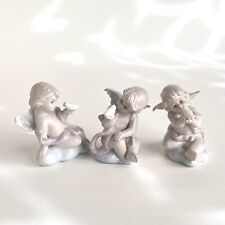 3 Russ Berrie  Angel Figurines Porcelain Miniature Angels  With Birds Whimsical picture