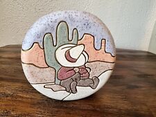 Southwest Art Pottery VASE Pastel Colors Signed Desert Sleepy Rest Cowboy Cactus picture