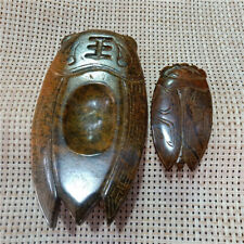 Blockbuster Yantai High Ancient Jade Gold Cicada Carved Antique Ornaments picture