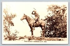 RPPC Scout Native American On Horse Statue KANSAS CITY MO VINTAGE Postcard DOPS picture