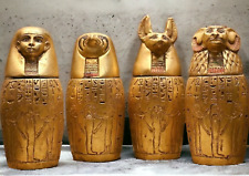 UNIQUE ANCIENT EGYPTIAN ANTIQUES Golden Set 4 Canopic Jars Made Heavy Stone Rare picture