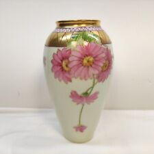 Rare- Beautiful Pickard Hand Painted Pink Daisies By Signed Tolley. Vase 7