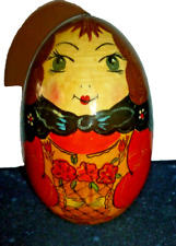 Vintage Russia USSR Ukraine Hand painted Lacquer Wood Egg 4” Doll Faux Matreshka picture
