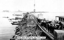 Three Mile Breakwater USS Colorado San Pedro California CA Reprint Postcard picture