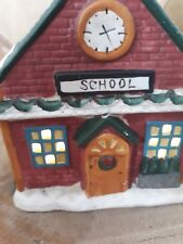 1994 Christmas VillageSchool House Light Up Vintage Red Green Brown no cord incd picture