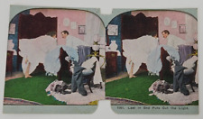 Victorian Stereograph Humorous~Last In Bed Turns Out The Light~Risque~Bedroom picture