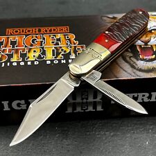 Rough Ryder Tiger Stripped Jigged Bone 2 Blade Barlow Folding Pen Pocket Knife picture