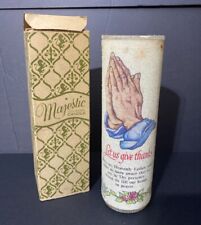 NOS Vtg Majestic Sugar Frosted Glass Pillar Candle Praying Hands 9