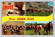 Groom TX-Texas, Scenic Banner Greetings, Cattle, Vintage Postcard picture