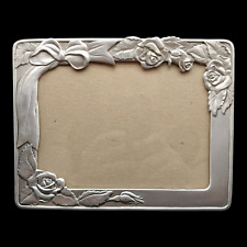 Seagull Pewter Photo Picture Frame, 5x7 vtg 1990s Silver Gray Rose Flower Floral picture