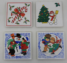 Vtg 4 Jasco Ceramic Trivet Coaster Tiles Christmas tree, snowman, candycane    picture