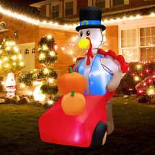 6 FT Thanksgiving Inflatable Turkey Pushing Pumpkin Cart Lighted Holiday Decor picture