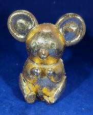 Vintage Retro Coin Bank Gold Tone Metal Mouse with Rhinestone Eyes Perfect picture