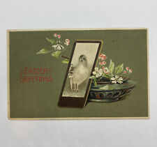 Embossed Easter Postcard Chick in Mirror / Rare Victorian Looks Like Smartphone picture