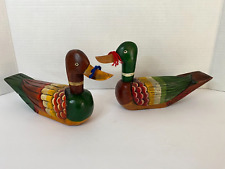 Vintage Korean Wedding Ducks Wood Hand-Carved Hand-Painted Pair picture