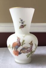 Vintage Milky Glass European(?) Vase with Beautiful Birds, 10”T, Not Marked picture