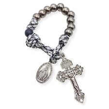 Pardon One Decade Paracord Rosary Black Beads Pocket Military Miraculous Chaplet picture