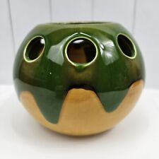 Ceramic Vintage Flower Frog Vase Planter Green Yellow Drip Glaze Made In Japan picture