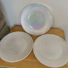 3 Federal Glass AURORA Borealis Heat Proof 10” Dinner Plates Rare Hard to Find picture