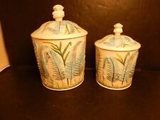 Beautiful Vintage Set of 2 Italy Ceramic Fern Majolica Canisters picture