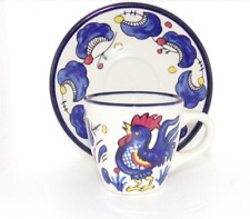 Buffalo China  Blue Rooster Espresso Demitass Cup & Saucer  Olive Garden 1980’s picture