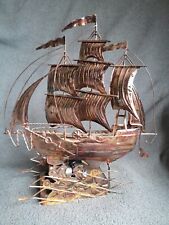 Vintage NOS Copper And Tin Musical Rocking Schooner Ship Plays Beyond The Sea picture