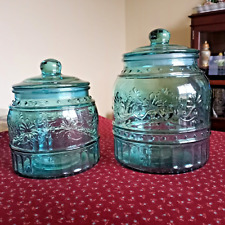 Pair of The Pioneer Women Adeline Glass Turquoise Multi-purpose Cookie Jars picture