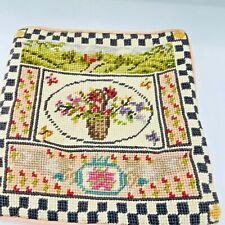 Vintage Katha Diddel Floral Checkers Needlepoint Throw Pillow Cover Cottage Core picture