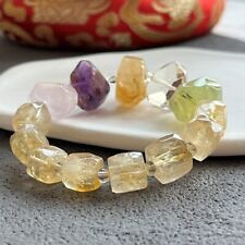Natural Raw Stone Prehnite Cube Citrine Amethyst Crystal Stretch Bracelet picture