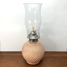 Vintage Kaadan Pink Diamond Point Hobnail Glass Oil Lamp 13.5