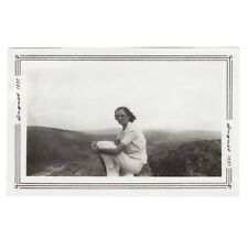 Pensive Woman In White Sitting On Top Mountain August 1937 Snapshot Photo picture