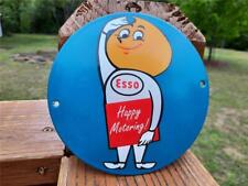 THICK PORCELAIN ESSO HAPPY MOTORING GAS STATION DOOR SIGN PUSH PLATE 6 INCHES picture