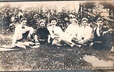 VINTAGE POSTCARD REAL PHOTO CARD GROUP OF YOUNG ADULTS ON LAWN c. 1910-1915 picture