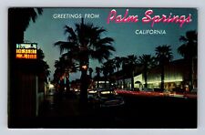 Palm Springs CA-California, Palm Canyon Drive at Night, Vintage Postcard picture