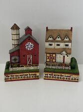 Jim Shore Farm Country House Barn Quilt Pair Bookends Prayer Heartwood Retired picture