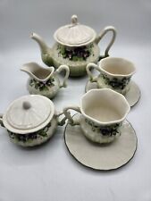 Katherine's Collection Porcelain Tea Set White Green with Purple Flowers picture