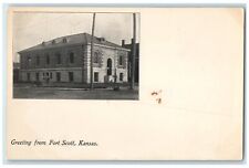 c1905 Greeting From Library Exterior Building Fort Scott Kansas Vintage Postcard picture